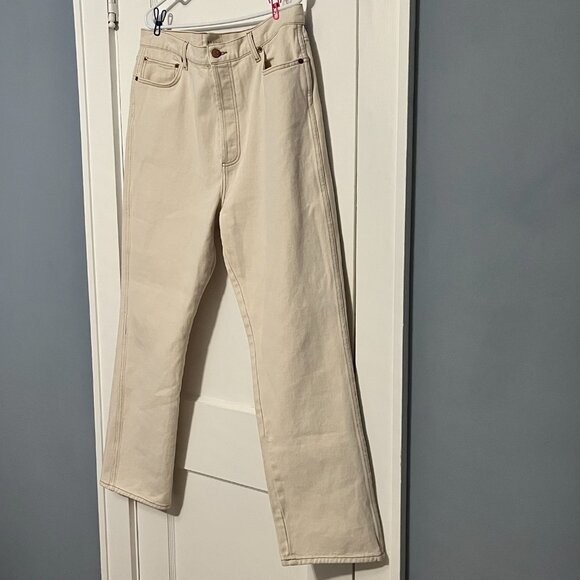 Doen high rise straight leg button fly jeans cream off white size 34 neutral - Picture 3 of 9